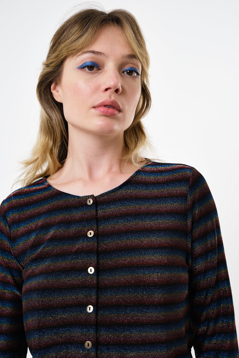 Jayda Sparkle Stripe Cardigan - Gold