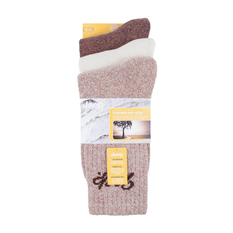 Ladies Ribbed Outdoor Boot Socks - 3 Pack, Reinforced Heel and Toe Hiking Socks