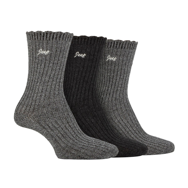 3 Pack Ladies Bamboo Scalloped Ankle Socks | Ribbed Cushioned