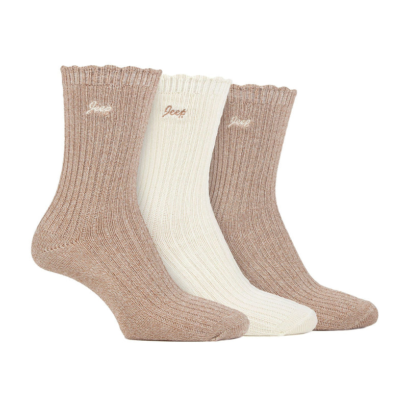 3 Pack Ladies Bamboo Scalloped Ankle Socks | Ribbed Cushioned