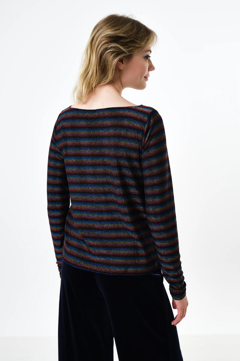 Josiane Sparkle Stripe Boat Neck Top - Gold