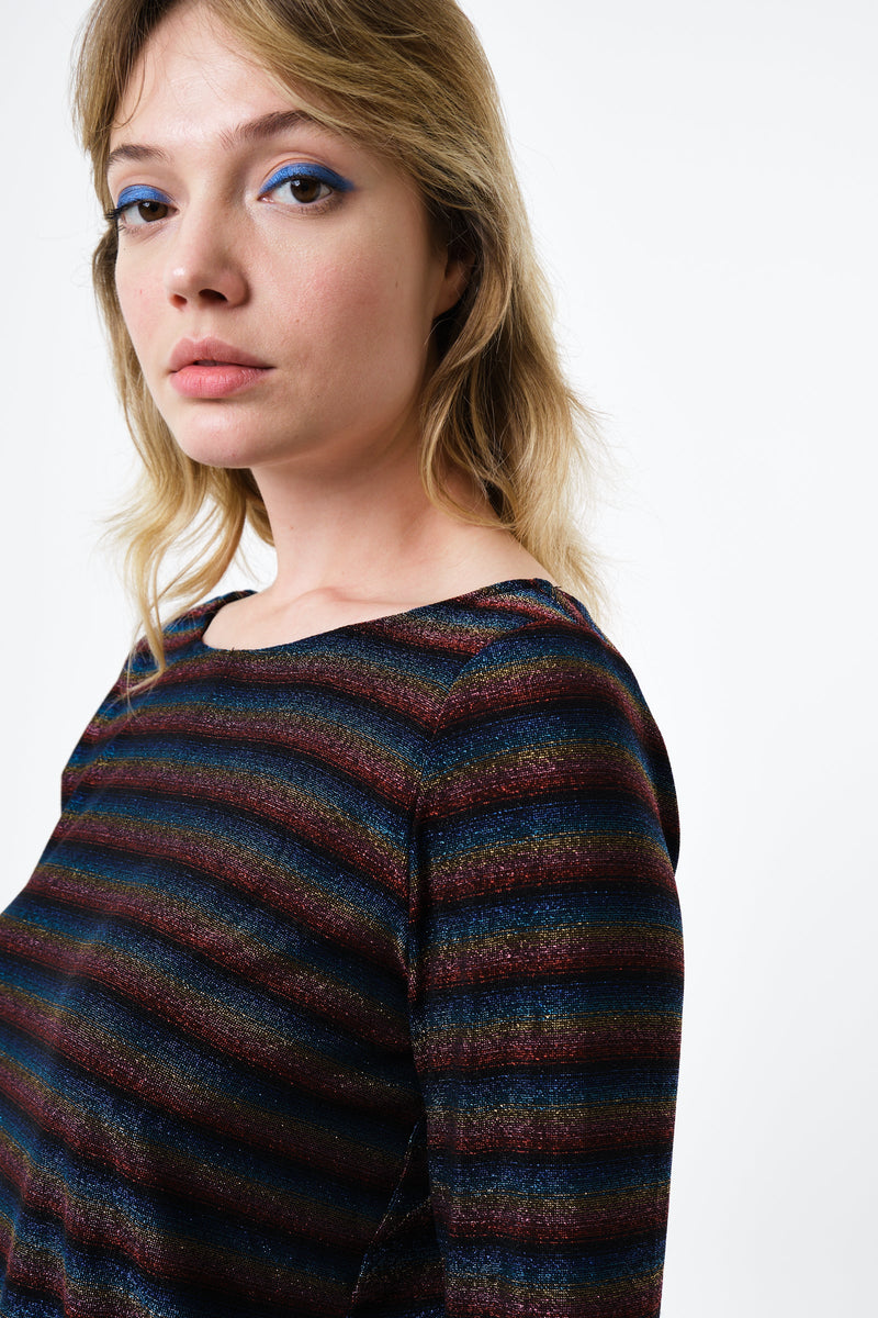 Josiane Sparkle Stripe Boat Neck Top - Gold