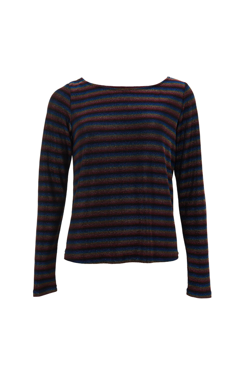 Josiane Sparkle Stripe Boat Neck Top - Gold