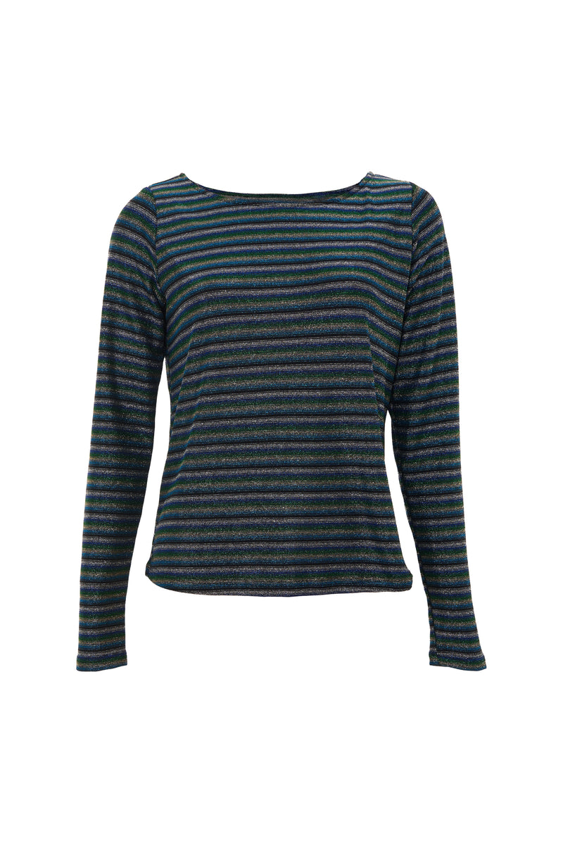 Josiane Sparkle Stripe Boat Neck Top - Silver