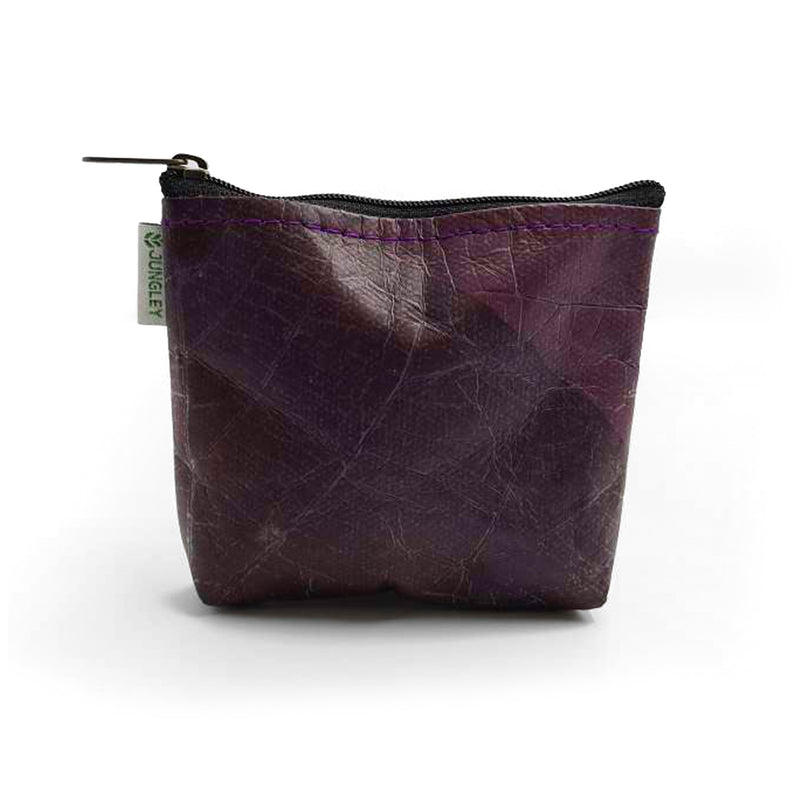 Vegan Teak Leaf Leather Straight Edge Coin Bag