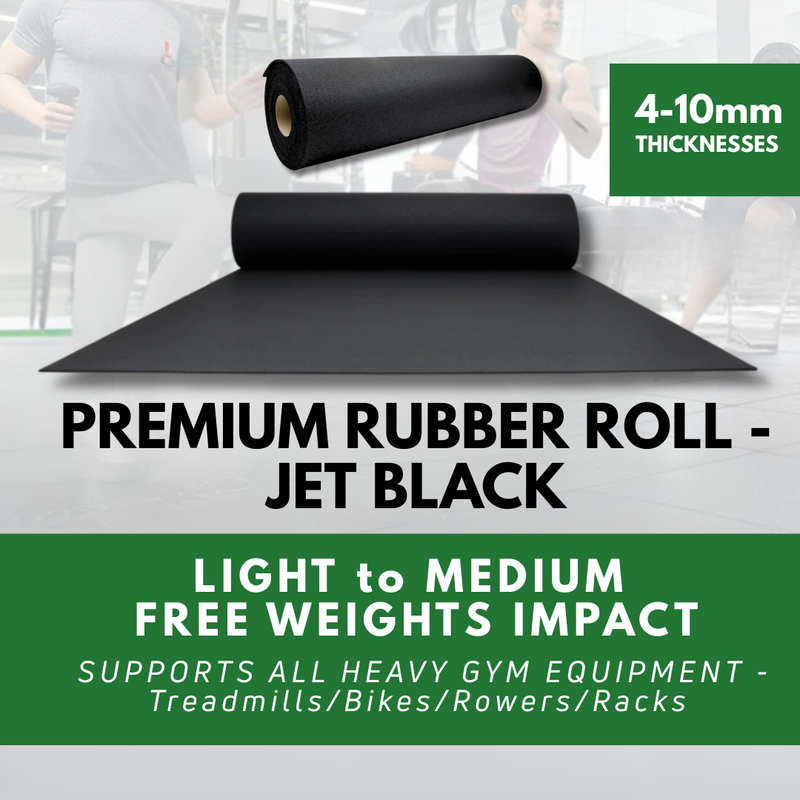 Jet Black Rubber Mat Roll - 10m² Gym Flooring Solution