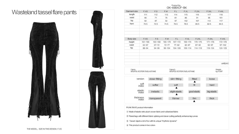 Punk Rave Morrigan Wasteland Tassel Flare Goth Trousers in Black
