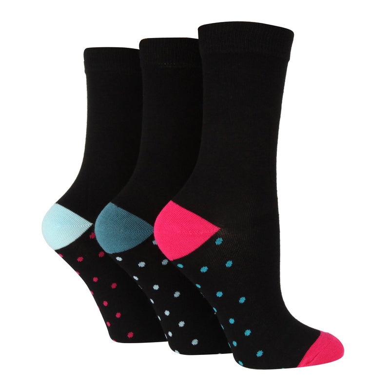 6 Pack Ladies Bamboo Socks: Plain Dress Socks with Unique Foot Patterns