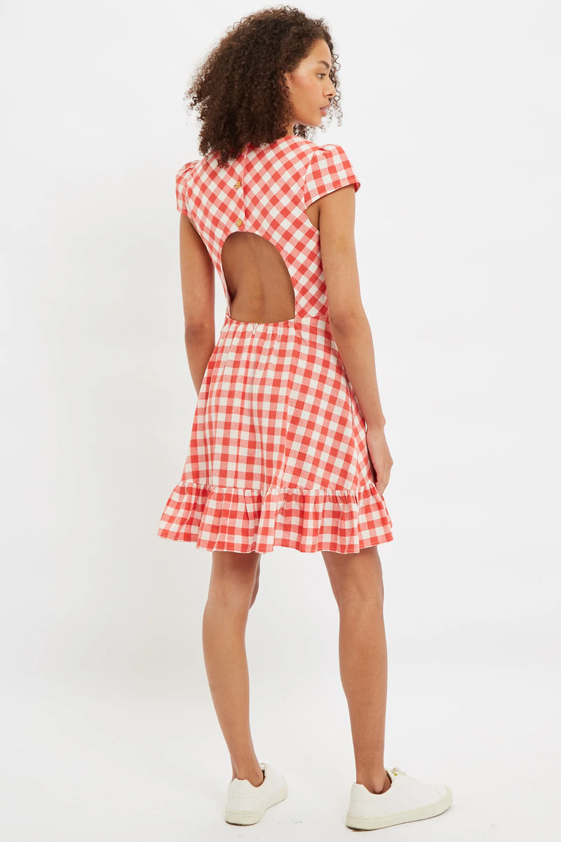 Louche Kare Picnic Check Cap Sleeve Mini Dress In Red