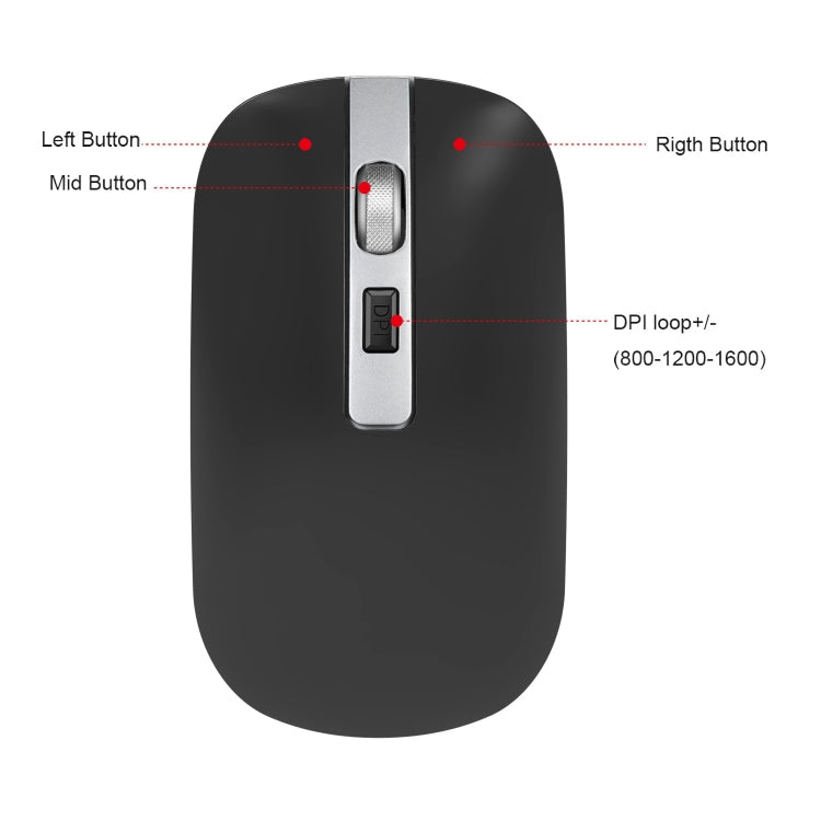 HXSJ M30 Rechargeable Wireless Mouse Metal Wheel Mute 2.4G Office Mouse 500 mAh Built-in Battery