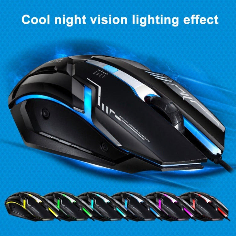 Chasing Leopard V17 USB 2400DPI Four-speed Adjustable Line Pattern Wired Optical Gaming Mouse with LED Breathing Light, Length: 1.45m(Jet Black)