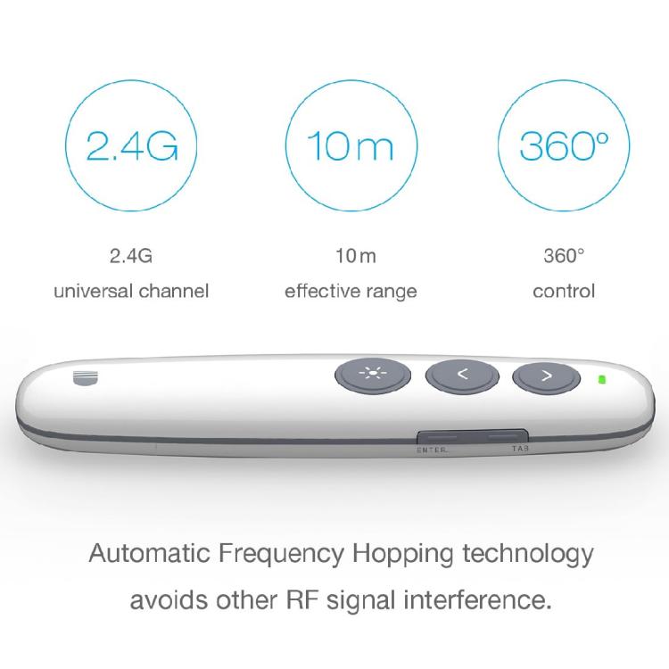 Doosl DSIT007 2.4GHz Rechargeable Powerpoint Presentation Wireless Cliker Remote Control Pen, Control Distance: 10m(White), DSIT007