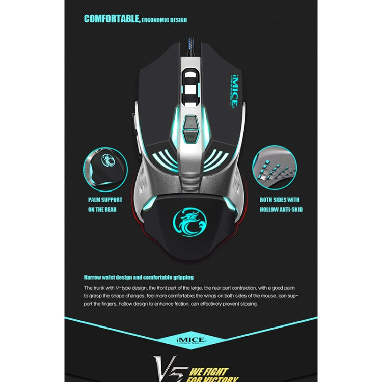 iMICE V5 USB 7 Buttons 4000 DPI Wired Optical Colorful Backlight Gaming Mouse for Computer PC Laptop, V5  (White)