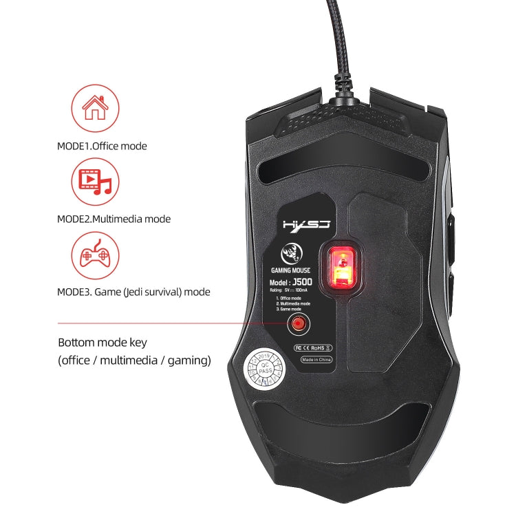 HXSJ J500 7 Keys RGB Programmable Display Screen Gaming Wired Mouse, J500