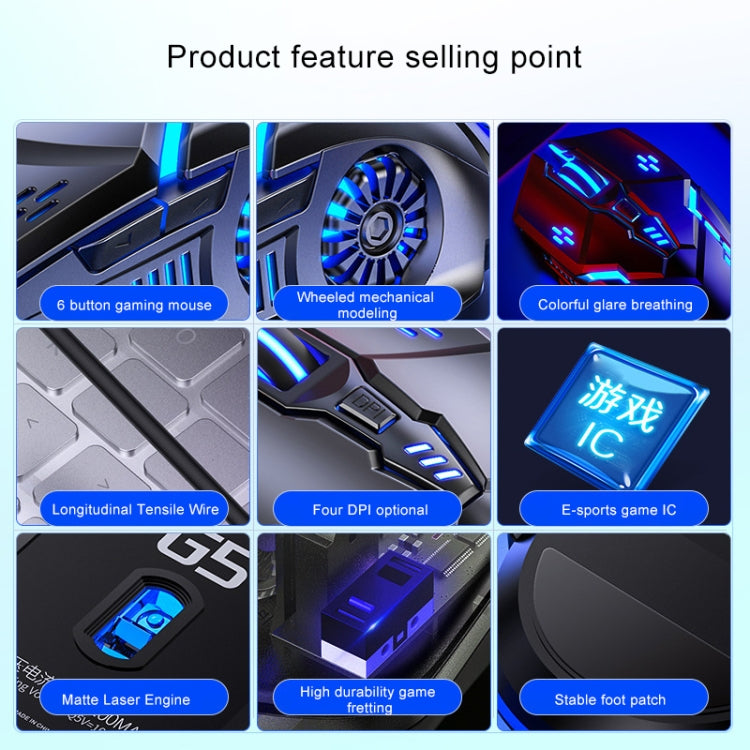 YINDIAO G5 3200DPI 4-modes Adjustable 6-keys RGB Light Silent Wired Gaming Mouse, G5 Silent Ver. White, G5 Silent Ver. Black