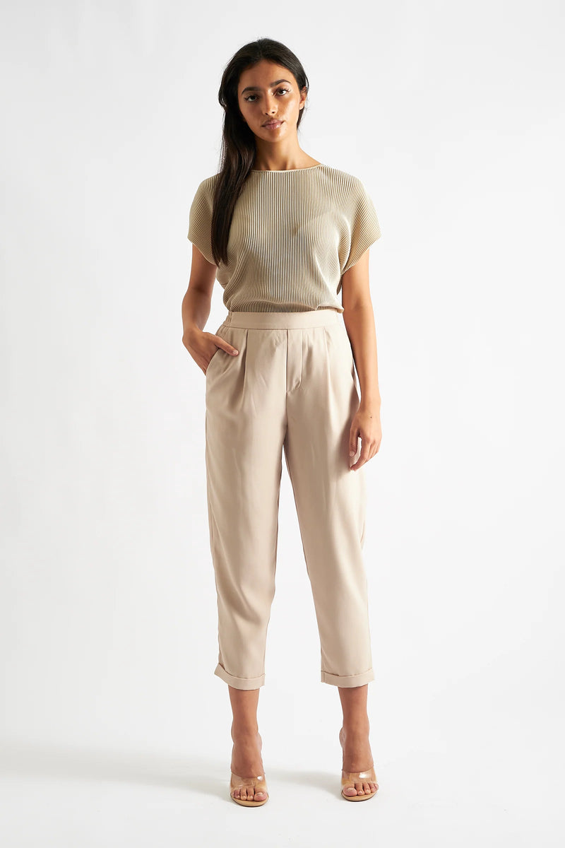 Korine Pleated Short Sleeve Top - Stone