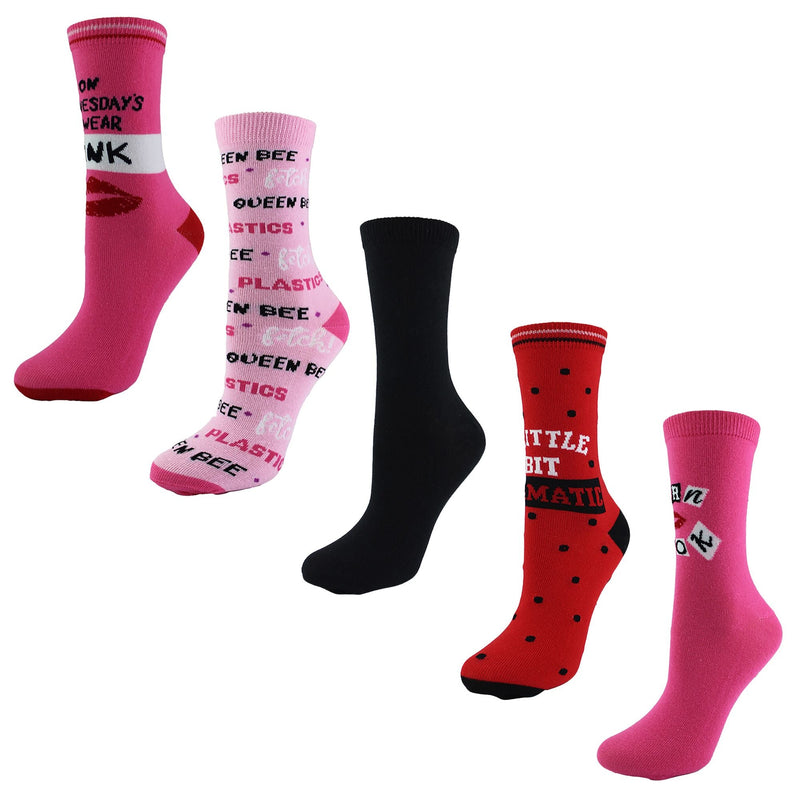Ladies Mean Girls Gift: 5 Pairs of Casual Mid-Calf Novelty Mean Girls Socks
