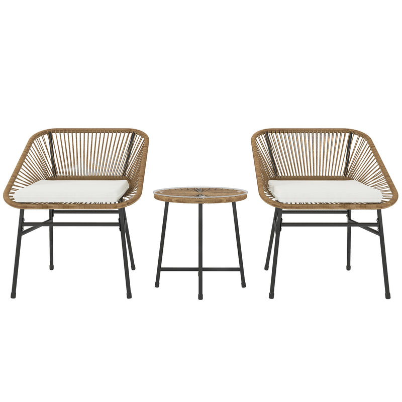Outsunny Rattan Bistro Set, Small Balcony Furniture with Cushion, Light Grey