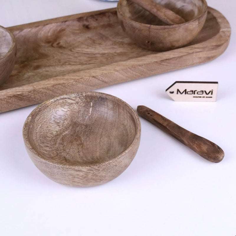 Karuna Mango Wood Serving Bowl Set of 3 with Tray