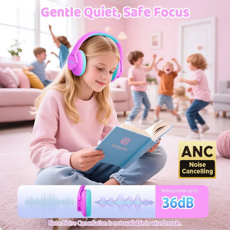 ANC Kids Wireless Bluetooth Headphones Active Noise Cancelling Earphones