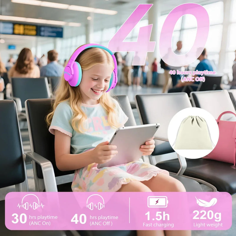 ANC Kids Wireless Bluetooth Headphones Active Noise Cancelling Earphones