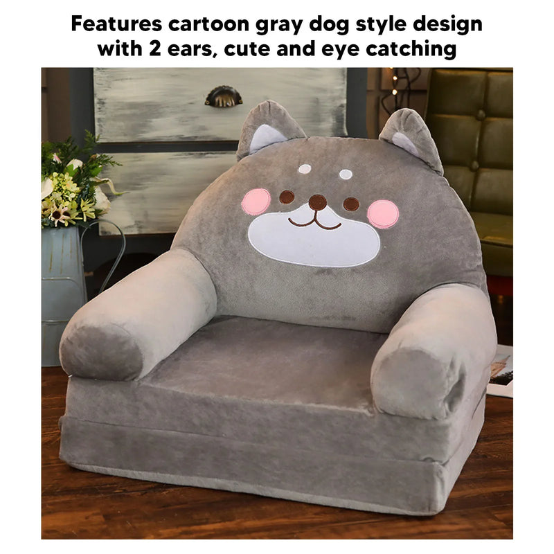 Kids Sofa Cartoon Dog Toddler Chair Soft Foldable Mini Couch Grey Kid Home Seat