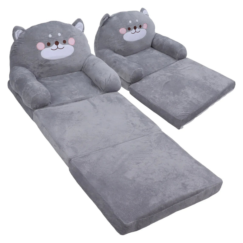 Kids Sofa Cartoon Dog Toddler Chair Soft Foldable Mini Couch Grey Kid Home Seat