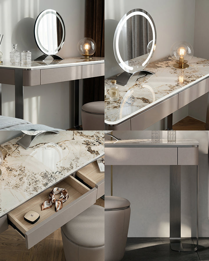 Kirsten Dressing Table with LED Mirror, Marble Top