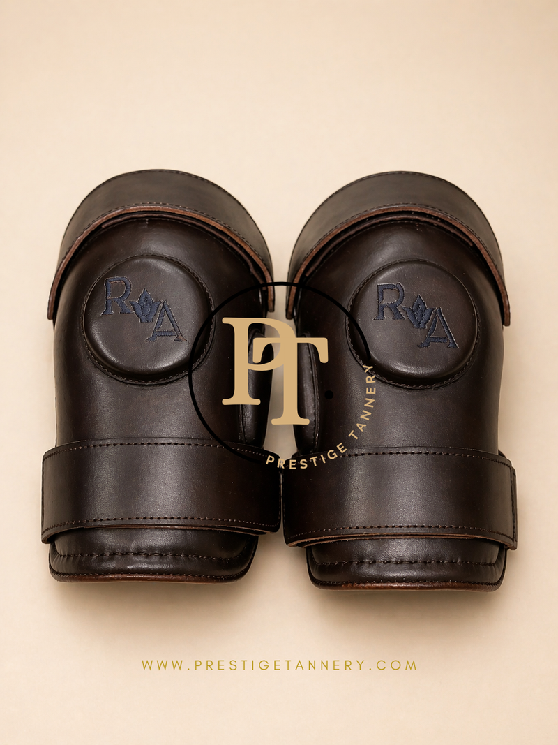 Classic Brown Leather Knee Guards - Monogrammed