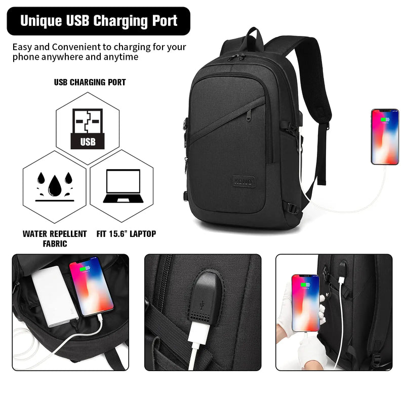 Kono Anti-Theft Travel Laptop Backpack - 15.6” USB Charging Rucksack Lightweight