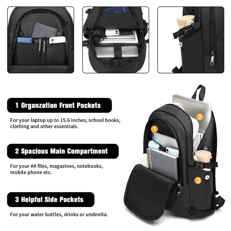 Kono Anti-Theft Travel Laptop Backpack - 15.6” USB Charging Rucksack Lightweight