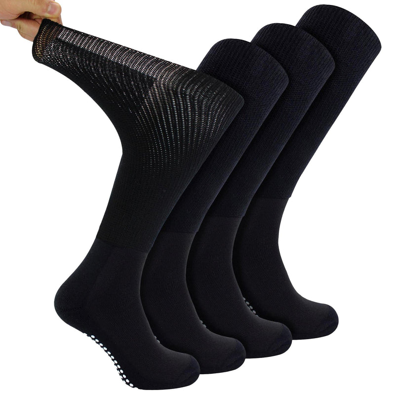 4 Pack Long Bamboo Diabetic Socks With Grips for Men and Women