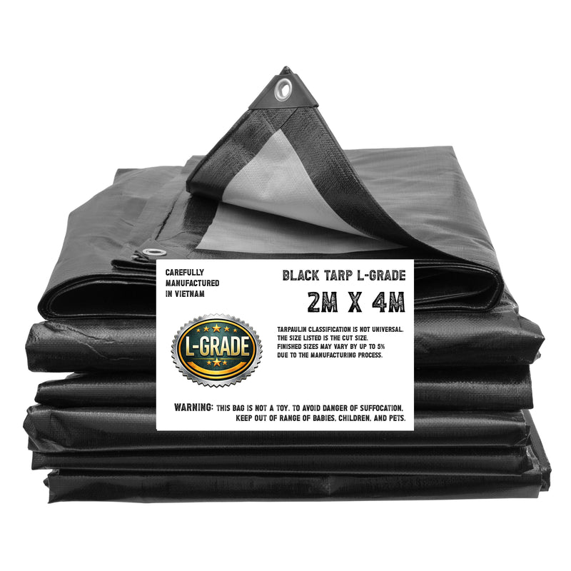 L-Grade Black Silver Tarpaulin 2m x 4m