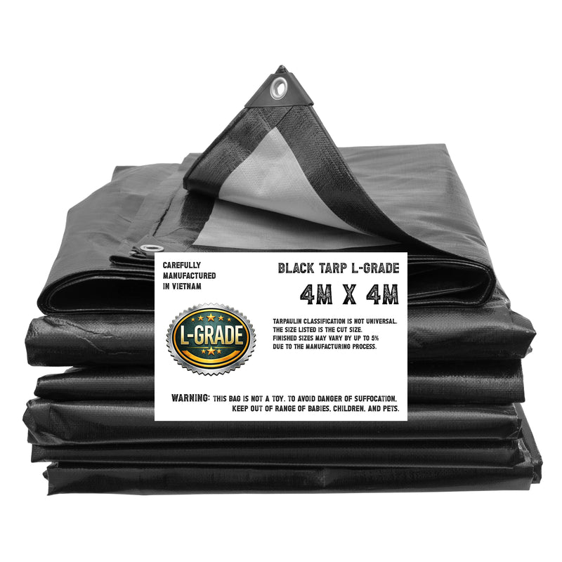 L-Grade Black Silver Tarpaulin 4m x 4m