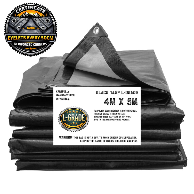 L-Grade Black Silver Tarpaulin 4m x 5m