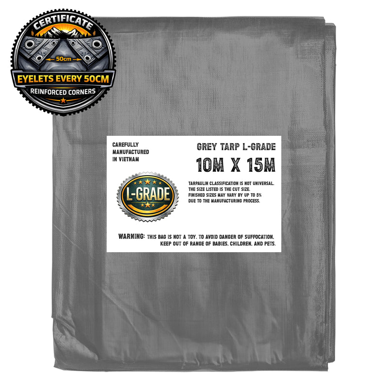 L-Grade Grey Tarpaulin 10m x 15m