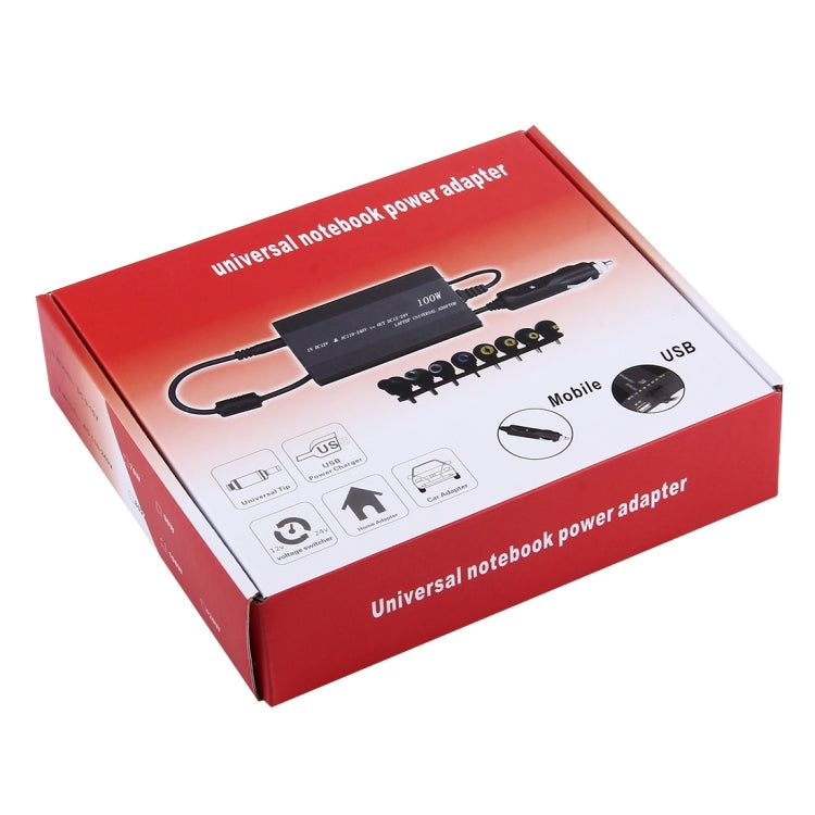 Laptop Notebook Power 100W Universal Charger with Car Charger & AC Power Adapter & 8 Power Adapters & 1 USB Port for Samsung, Sony, Asus, Acer, IBM, HP, DELL, UK Plug, UK Plug, AU Plug, EU Plug
