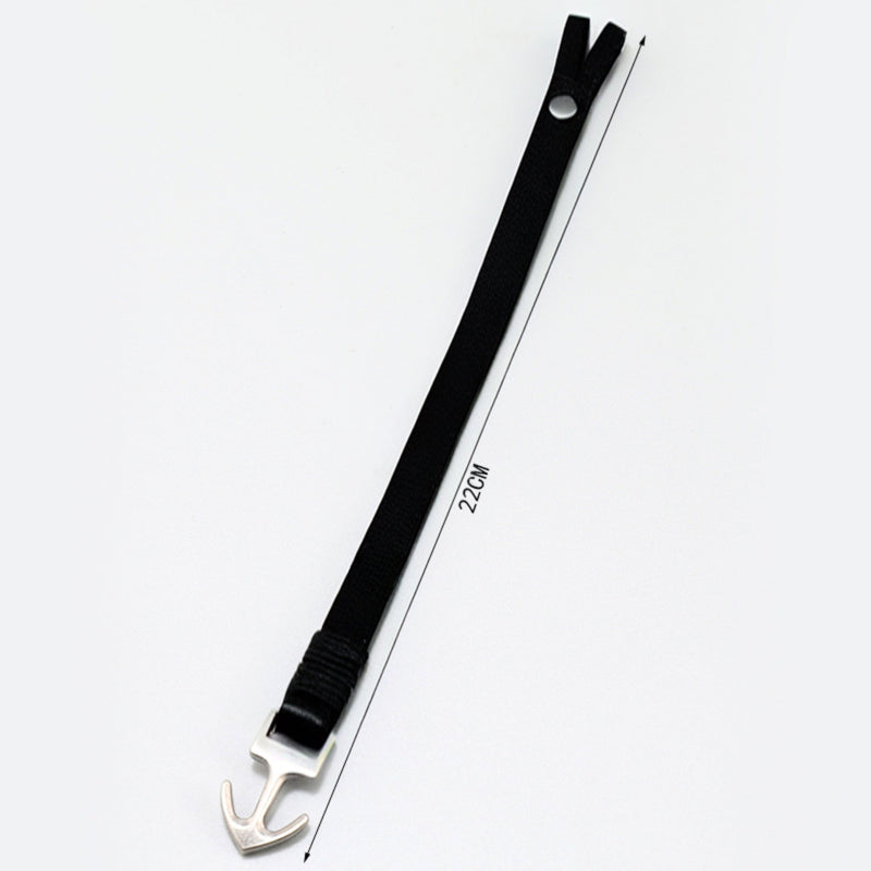 Men's Black Leather Silver Hook Bracelet