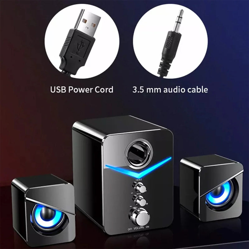 LED Computer Speakers - Stereo Bass Subwoofer for Desktop & Laptop USB Wired 3.5mm Jack