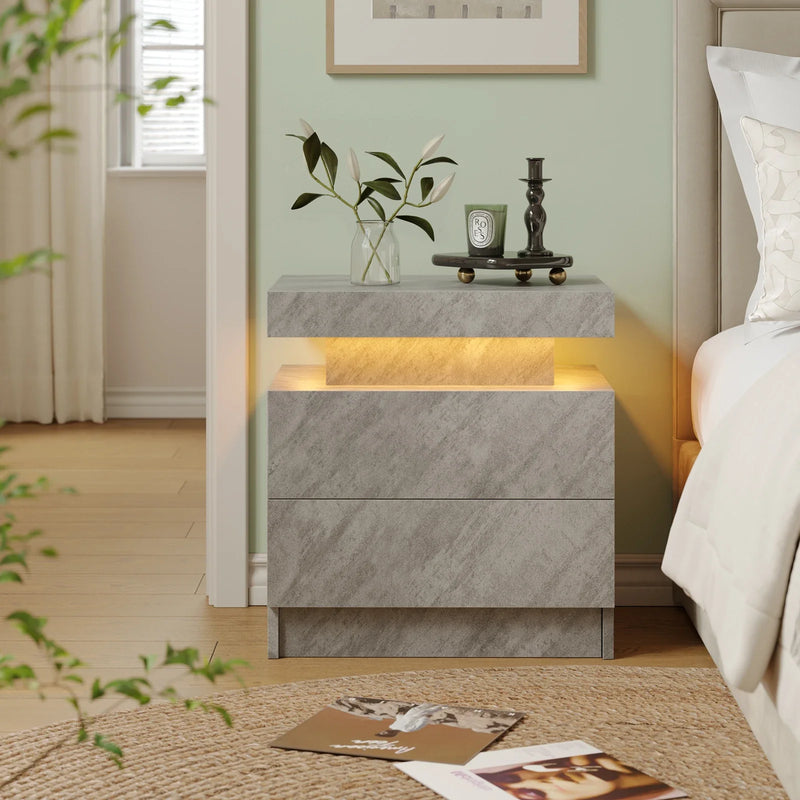 Smart LED Bedside Table with 2 Drawers - App Control Modern Nightstand Light Effects