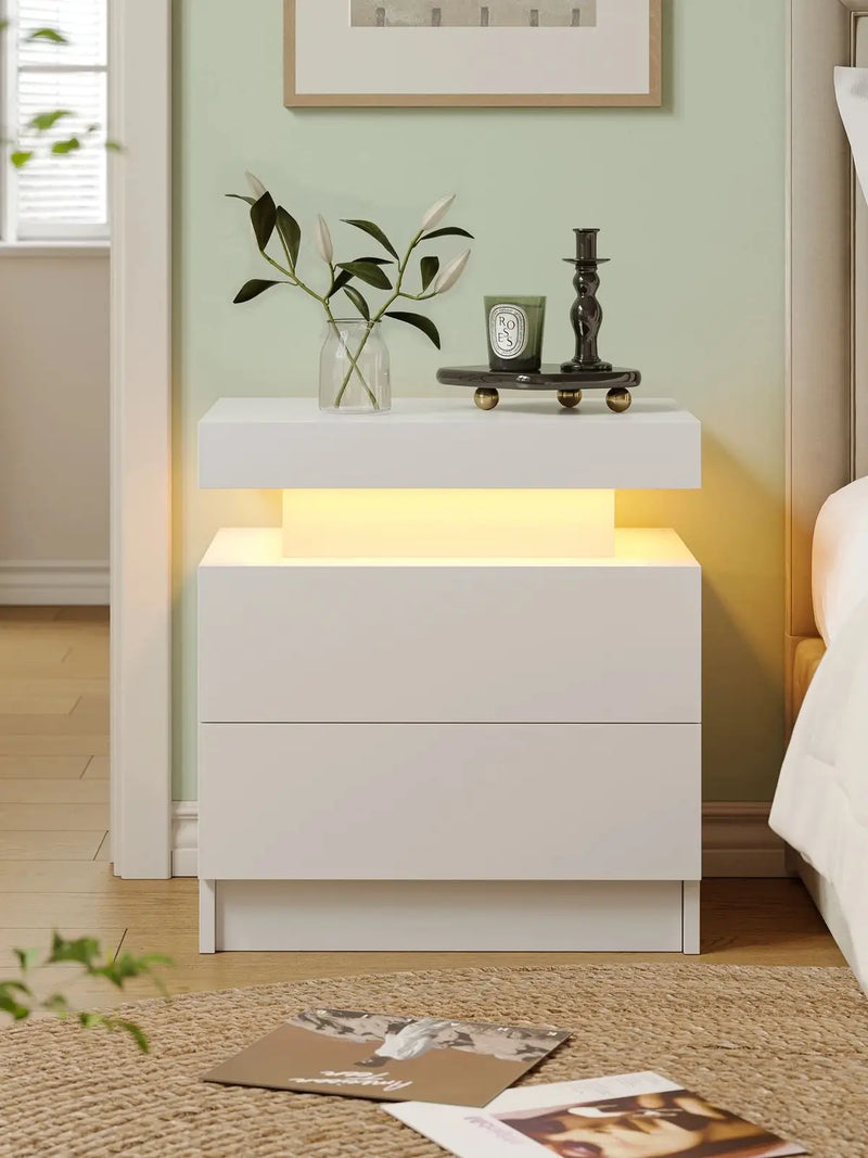 Smart LED Bedside Table with 2 Drawers - App Control Modern Nightstand Light Effects