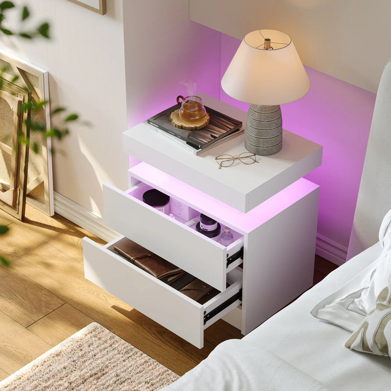 Smart LED Bedside Table with 2 Drawers - App Control Modern Nightstand Light Effects