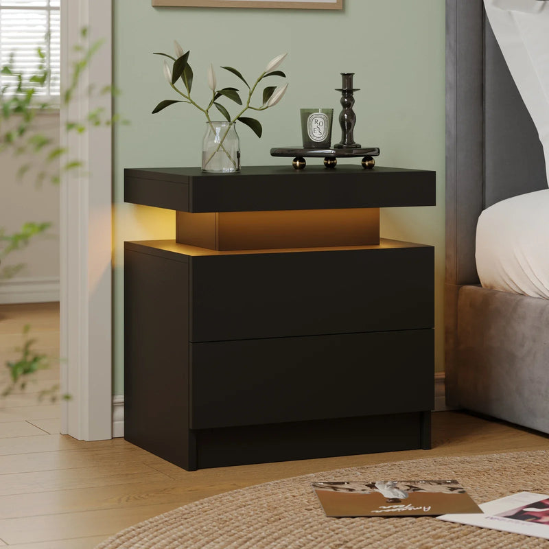 Smart LED Bedside Table with 2 Drawers - App Control Modern Nightstand Light Effects