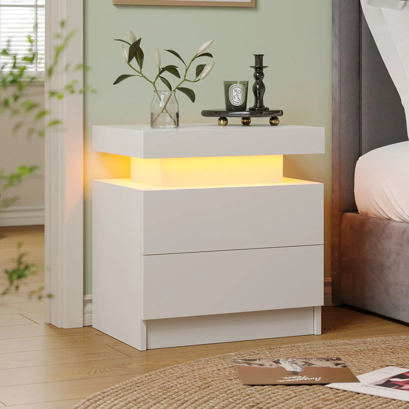 Smart LED Bedside Table with 2 Drawers - App Control Modern Nightstand Light Effects