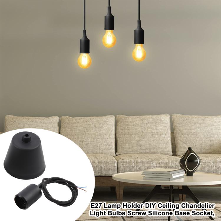 E27 Lamp Holder DIY Ceiling Chandelier Light Bulbs Screw Silicone Base Socket, Cable Length: 1m, E27 Black