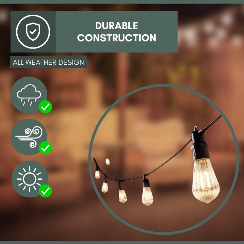 9.5m Mains Powered LED Festoon String Lights Warm White