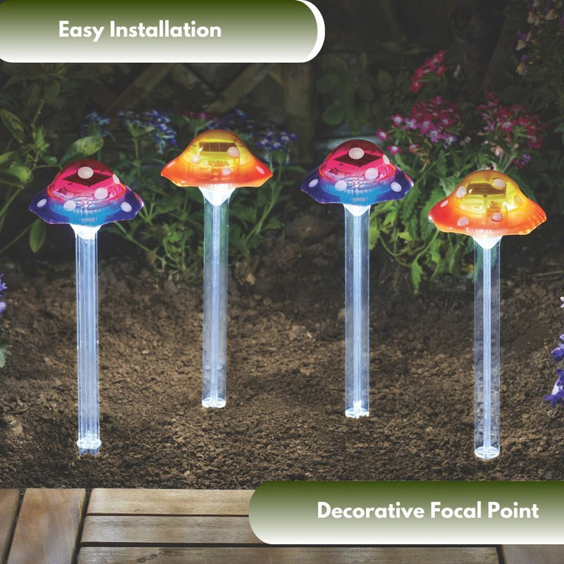 Solar Mushroom Stake Lights 4 Pack Outdoor Garden Decorations