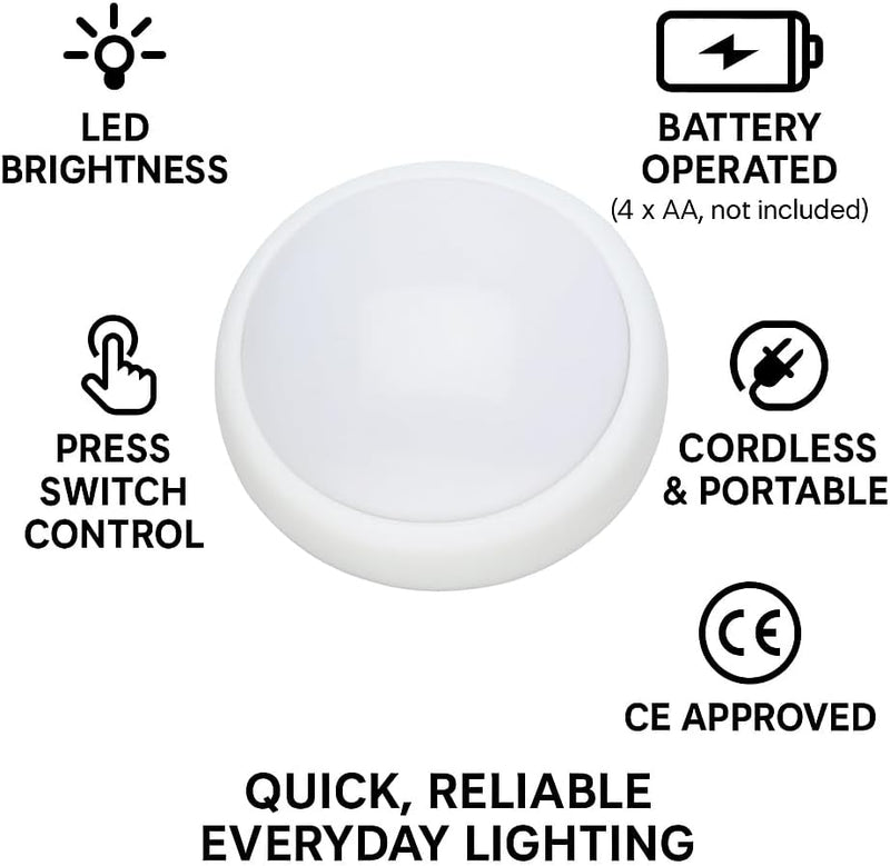 Battery Operated LED Push Light for Cupboards & Wardrobes