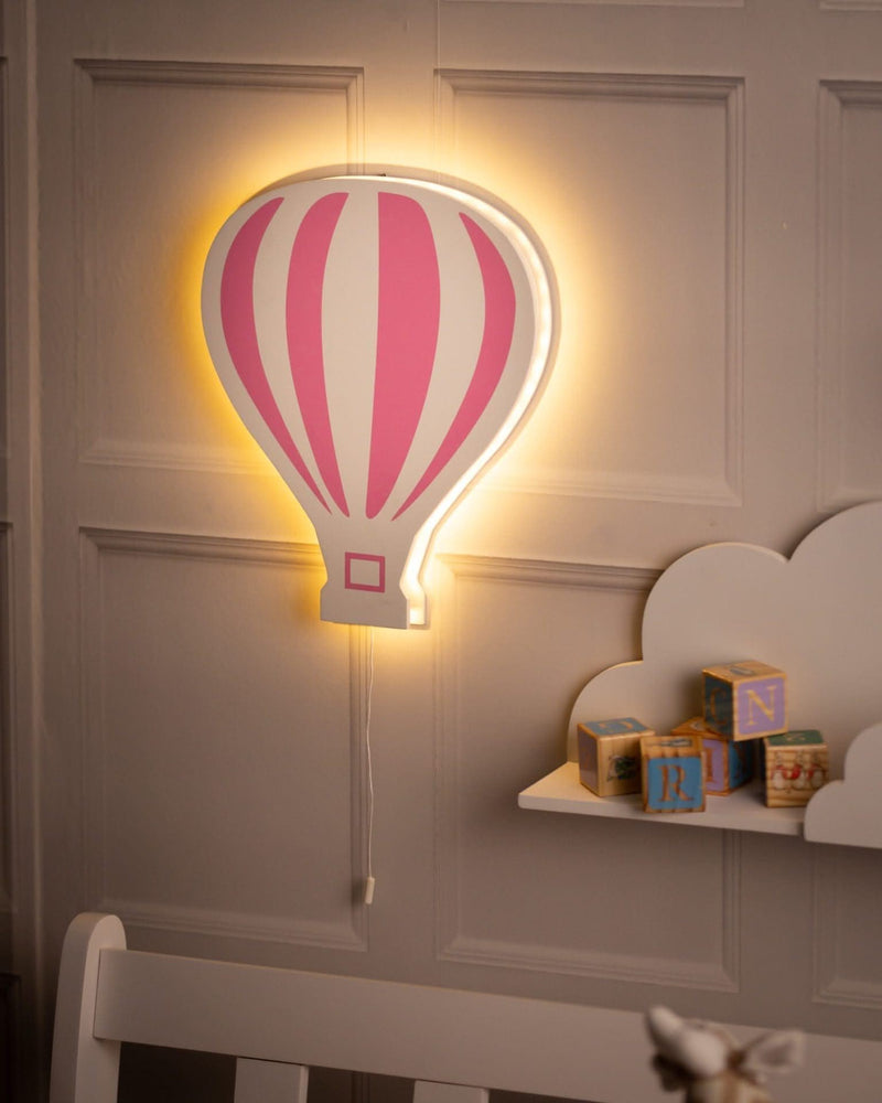 Pink Hot Air Balloon Wooden LED Night Light Wall Decoration