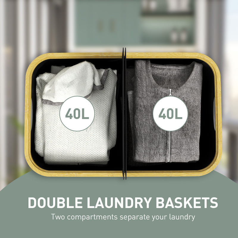 HOMCOM 80L Collapsible Laundry Hamper, Washing Basket for Bathroom, Black